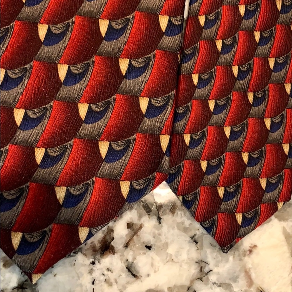 J.Z Richards tie red blue gray tan silk - Picture 4 of 16